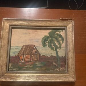 Tropical Landscape Painting with Gold Frame